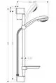 Hansgrohe Brauseset mit verstellbarer Brausestange, Halterung und Seifenschale. Das Design zeigt eine Handbrause, die an der Stange befestigt ist.